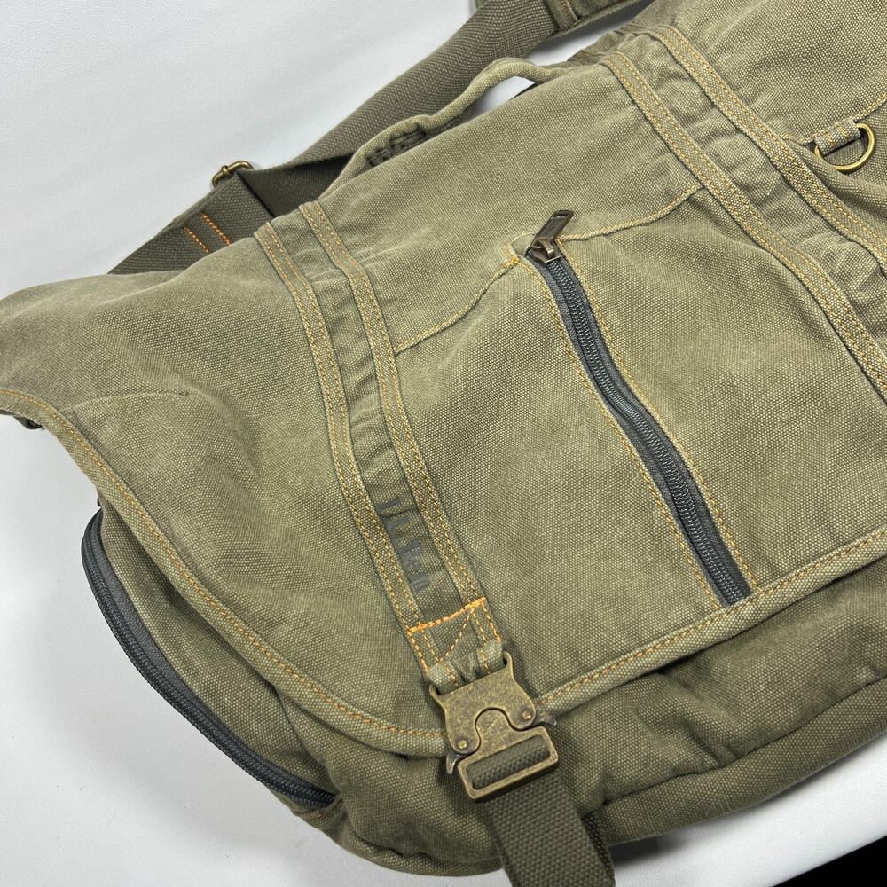 LL BEAN Bag Messenger Laptop Crossbody Paperboy Style Canvas Cotton Green VTG - Picture 3 of 16